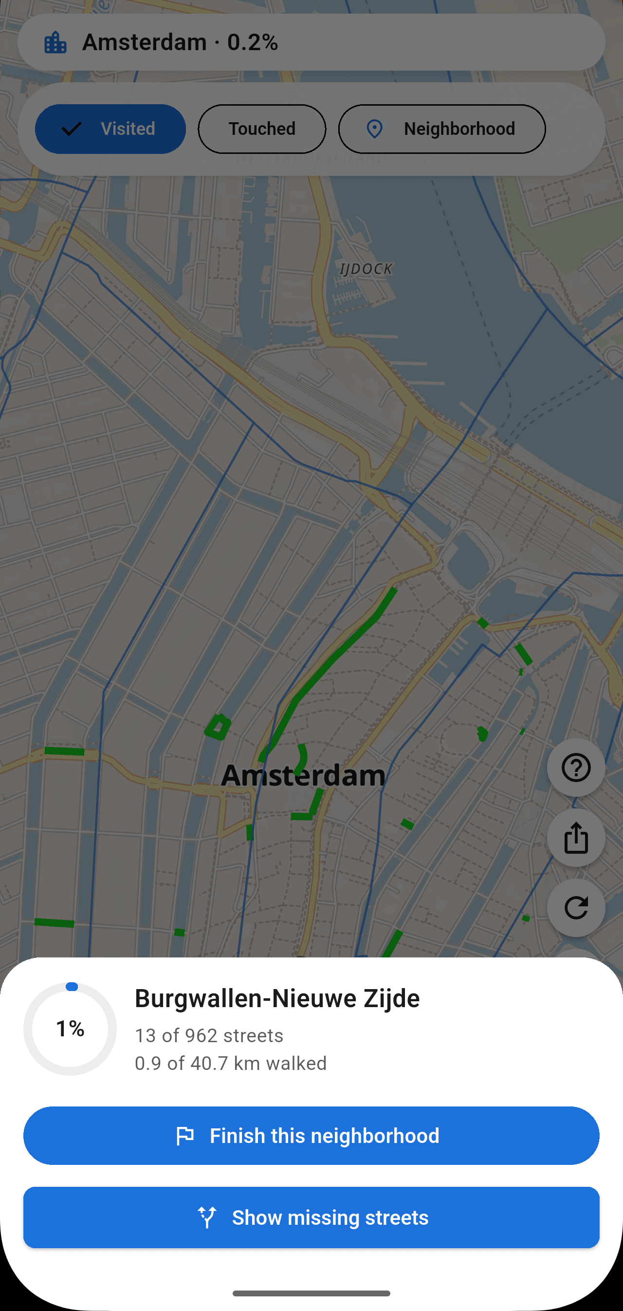 StreetVenture Maps tab showing recently completed route
